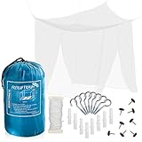 FREILUFTRAUM großes Moskitonetz für Doppelbett mit Zwei Öffnungen I Mückenschutz Baldachin Betthimmel weiß 220x200x200cm