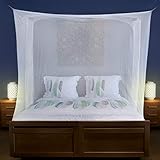 Moskitonetz für Doppelbett Weiß - 6 Hängeschlaufen und 2 seitliche Öffnungen - dekorative rechteckige Form für Zuhause & Reise - Betthimmel-Aufhängeset und Tragetasche inklusive - 200 x 180 x 180 cm