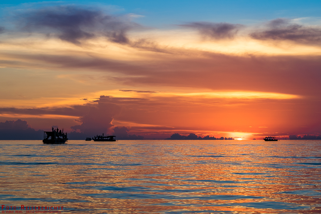 Sonnenuntergang am Tonle Sap in Kambodscha